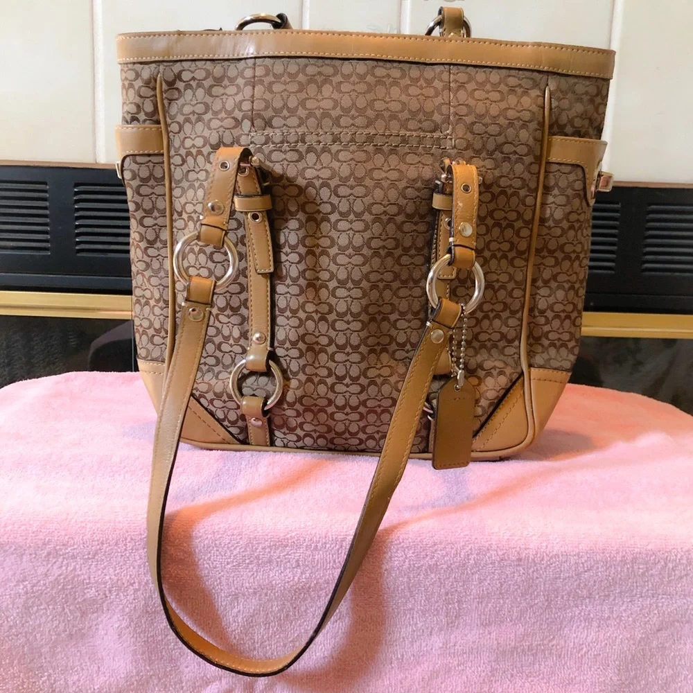Coach Signature Canvas Tote in Brown and Tan - Picture 4 of 8